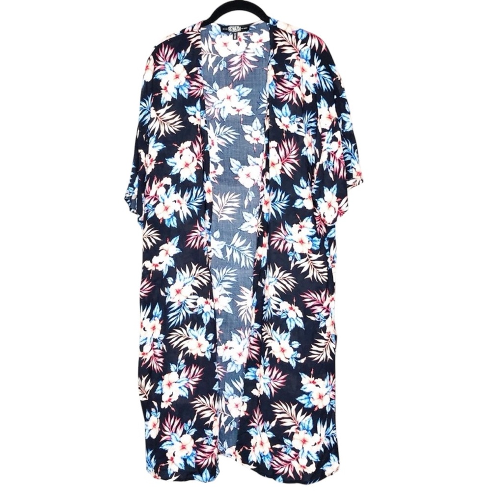 NWOT Rewash Black Tropical Floral Kimono